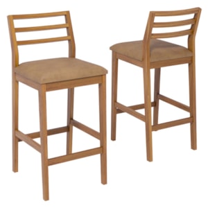 KIT 2 Banquetas Alta Com Encosto Oliva Madeira Maciça Tauari Corino Kaki NATUEM