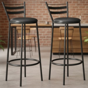 Kit 2 Banquetas Alta New Dubai Base Tubular 94x36 cm Preto Assento Preto ARTEF