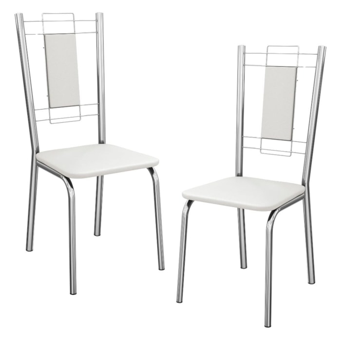 Kit 2 Cadeiras Cromada Sala Jantar 2C005CR Corino Branco Kappesberg