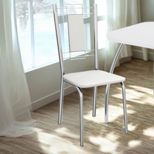 Kit 2 Cadeiras Cromada Sala Jantar 2C005CR Corino Branco Kappesberg