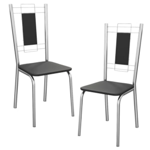 Kit 2 Cadeiras Cromada Sala Jantar 2C005CR Corino Preto Kappesberg