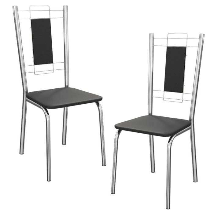 Kit 2 Cadeiras Cromada Sala Jantar 2C005CR Corino Preto Kappesberg