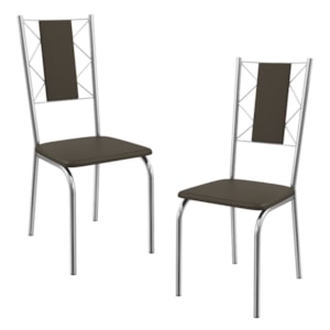Kit 2 Cadeiras Cromada Sala Jantar 2C076CR Corino Marrom Kappesberg