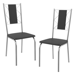 Kit 2 Cadeiras Cromada Sala Jantar 2C076CR Corino Preto Kappesberg
