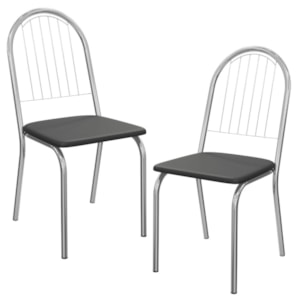 Kit 2 Cadeiras Cromada Sala Jantar 2C077CR Corino Preto Kappesberg Kit 2 Cadeiras Cromada Sala Jantar 2C077CR Corino Preto Kappesberg