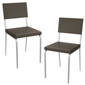 Kit 2 Cadeiras Cromada Sala Jantar 2C128CR Corino Marrom Kappesberg