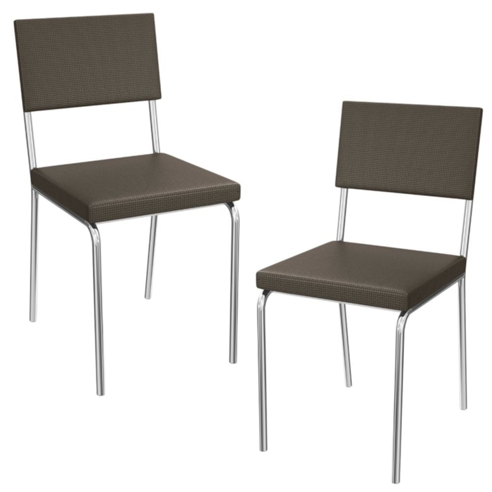 Kit 2 Cadeiras Cromada Sala Jantar 2C128CR Corino Marrom Kappesberg