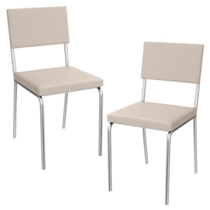 Kit 2 Cadeiras Cromada Sala Jantar 2C128CR Corino Nude Kappesberg