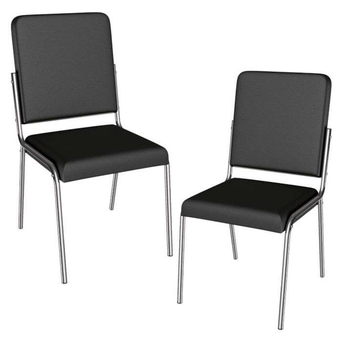 Kit 2 Cadeiras Cromada Sala Jantar 2C129CR Corino Preto Kappesberg