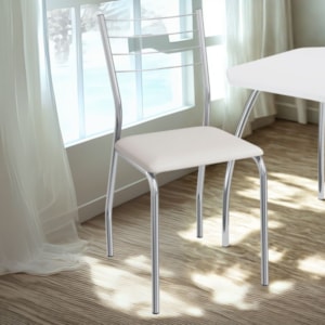 Kit 2 Cadeiras Cromada Sala Jantar 2C140CR Corino Branco Kappesberg