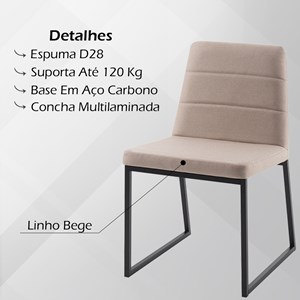 Kit 2 Cadeiras Decorativas Base Aço Preto F36 Linho Bege Dmobiliario