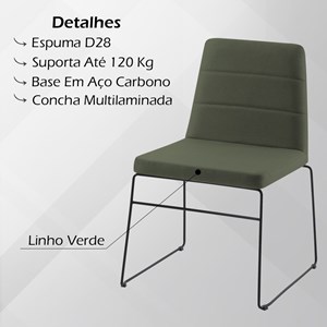 Kit 2 Cadeiras Decorativas Base Aço Preto F40 Linho Verde Dmobiliario