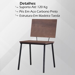 Kit 2 Cadeiras Decorativas Base Aço Preto I03 Madeira Taeda Castanho Dmobiliario