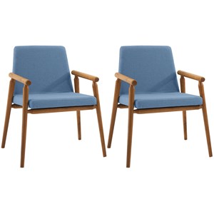 Kit 2 Cadeiras Decorativas Base Madeira F56 Linho Azul Jeans Dmobiliario
