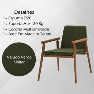 Kit 2 Cadeiras Decorativas Base Madeira F56 Veludo Verde Militar Dmobiliario