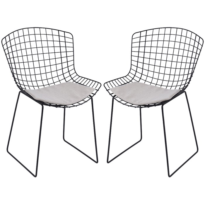 Kit 2 Cadeiras Decorativas Em Aço Preto I24 Almofada Linho Bege Dmobiliario