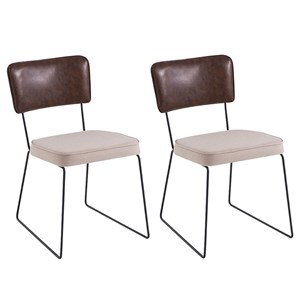 Kit 2 Cadeiras Decorativas F53X1 Linho Bege Corano Marrom Dmobiliario