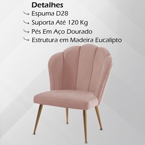 Kit 2 Cadeiras Decorativas Pes Aço Dourado F92 Veludo Rosa Dmobiliario