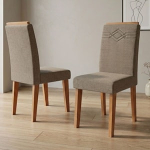 Kit 2 Cadeiras Estofadas 11058 Linho Cinamomo Bege MOLCI