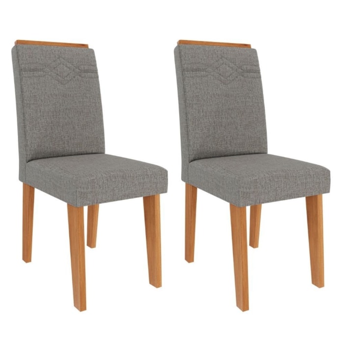 Kit 2 Cadeiras Estofadas 11058 Linho Cinamomo Grafite MOLCI