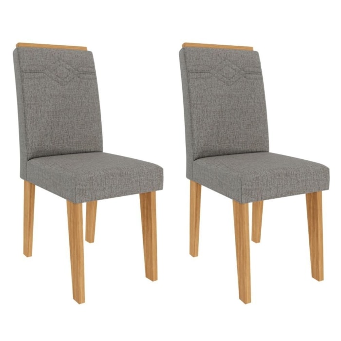 Kit 2 Cadeiras Estofadas 11058 Linho Nature Grafite MOLCI