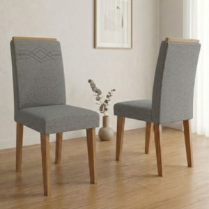 Kit 2 Cadeiras Estofadas 11058 Linho Nature Grafite MOLCI