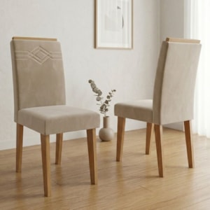 Kit 2 Cadeiras Estofadas 11058 Suede Nature Nude MOLCI
