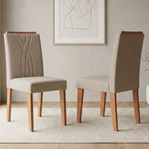 Kit 2 Cadeiras Estofadas 9582 Linho Cinamomo Bege MOLCI