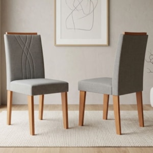 Kit 2 Cadeiras Estofadas 9582 Linho Cinamomo Grafite MOLCI