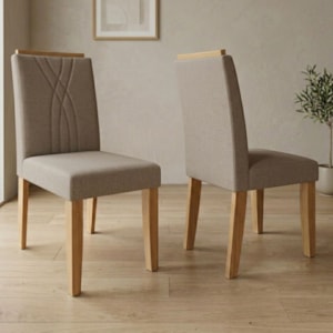 Kit 2 Cadeiras Estofadas 9582 Linho Nature Bege MOLCI