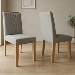 Kit 2 Cadeiras Estofadas 9582 Linho Nature Grafite MOLCI