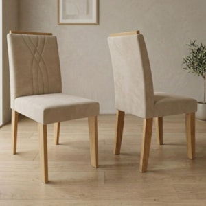 Kit 2 Cadeiras Estofadas 9582 Suede Nature Nude MOLCI