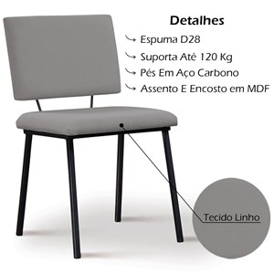 Kit 2 Cadeiras Estofadas Base Em Aço F38 Linho Cinza Dmobiliario