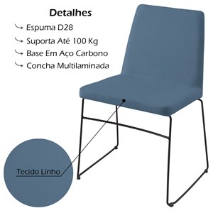 Kit 2 Cadeiras Estofadas Base Em Aço F41 Linho Azul Jeans Dmobiliario