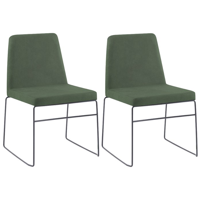 Kit 2 Cadeiras Estofadas Base Em Aço F41 Linho Verde Dmobiliario