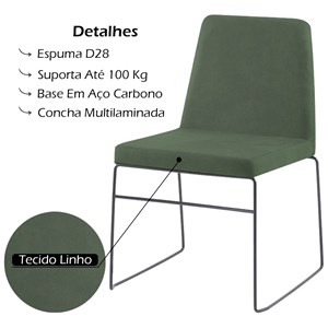 Kit 2 Cadeiras Estofadas Base Em Aço F41 Linho Verde Dmobiliario
