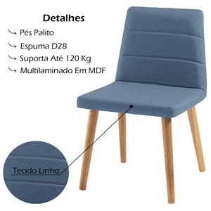 Kit 2 Cadeiras Estofadas Base Madeira F58 Linho Azul Jeans Dmobiliario