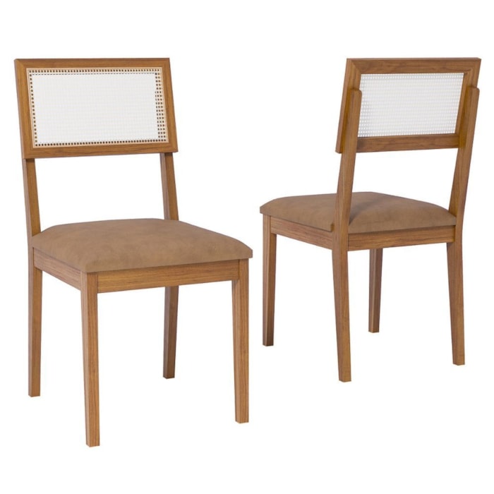 Kit 2 Cadeiras Estofadas Madeira Maciça 22155 Corino Kaki ORNAR