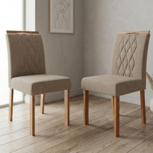 Kit 2 Cadeiras Estofadas Madeira Tauari 20221 Linho Bege MOLCI