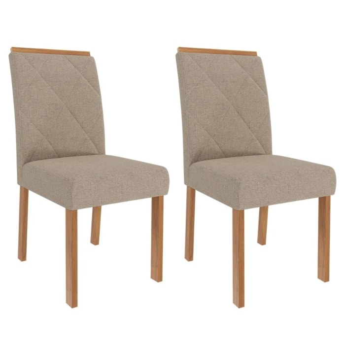 Kit 2 Cadeiras Estofadas Madeira Tauari 20223 Linho Bege MOLCI