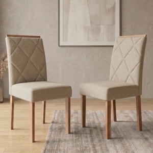 Kit 2 Cadeiras Estofadas Madeira Tauari 20223 Linho Bege MOLCI