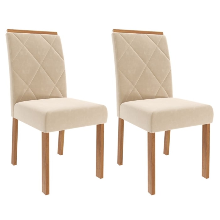 Kit 2 Cadeiras Estofadas Madeira Tauari 20223 Suede Nude MOLCI
