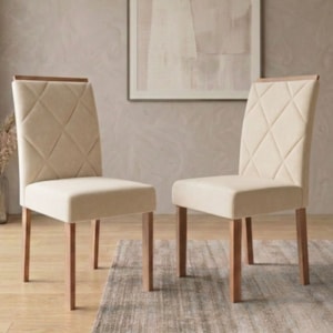 Kit 2 Cadeiras Estofadas Madeira Tauari 20223 Suede Nude MOLCI