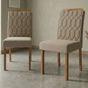 Kit 2 Cadeiras Estofadas Madeira Tauari 20225 Linho Bege MOLCI