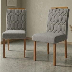 Kit 2 Cadeiras Estofadas Madeira Tauari 20225 Linho Grafite MOLCI