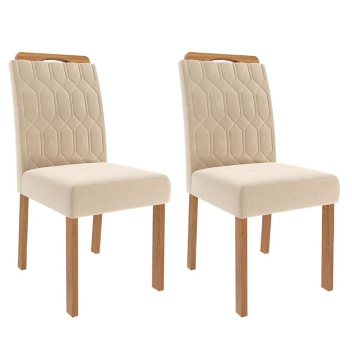 Kit 2 Cadeiras Estofadas Madeira Tauari 20225 Suede Nude MOLCI