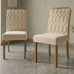 Kit 2 Cadeiras Estofadas Madeira Tauari 20225 Suede Nude MOLCI