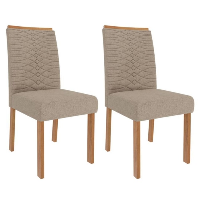 Kit 2 Cadeiras Estofadas Madeira Tauari 20227 Linho Bege MOLCI