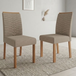 Kit 2 Cadeiras Estofadas Madeira Tauari 20227 Linho Bege MOLCI