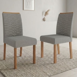 Kit 2 Cadeiras Estofadas Madeira Tauari 20227 Linho Grafite MOLCI